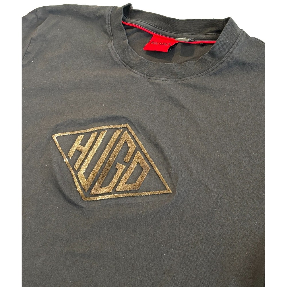 Hugo Boss HUGO Black Cotton T Shirt With Bronze Velvet Diamond Logo Men's XXL
